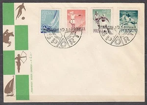 POLAND 1959 FDC SC#835/38 Sports - sailing, archery, football, horse riding. - Picture 1 of 1