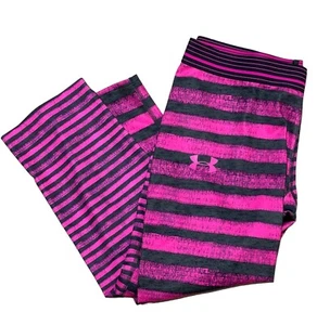 Under Armour Legging Pants Girls Size XL Heatgear Kids Layer Pink Grey Stripe - Picture 1 of 8