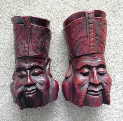 TWO Antique Hard Carved Rosewood Asian Wise Old Men Sculptures - Image 1 of 4