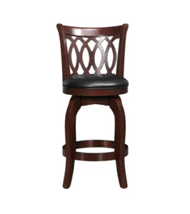 Black Chair Counter SWIVEL BAR STOOL Dining Seat Pub Kitchen Padded Leather Wood - Picture 1 of 3