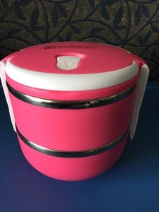 Stacking Lunch Box - Two Tier Pink with Vacuum Seal Lid and Stainless Steel - Picture 1 of 9