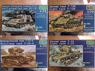 UM - soviet tank lot  - SU76-T70M-T26/4-T26A -  plastic kits scala  1:72  - Immagine 1 di 4