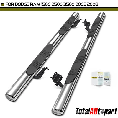 Barras de peldaños laterales ovaladas cromadas S/S 304 para Dodge Ram 1500 2002-2008 cabina extendida/cuádruple 4 pulgadas Foto 1 de 4