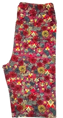 Lularoe One Size 2-10 Leggings Purple Red Teal Yellow Floral Leaf Geometric NWOT - Image 1 of 2