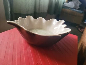 Pier1 Fall Decor Candy Dish Crackle Glaze Brown Leaf White Crackle Center - Picture 1 of 3
