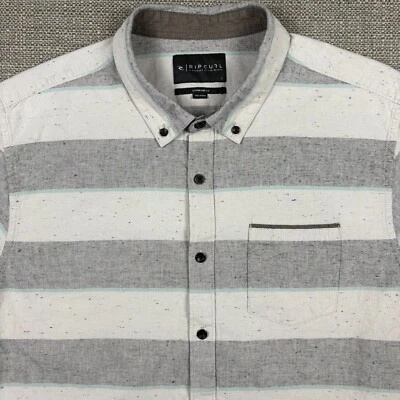 Rip Curl Men's Shirt L Short Sleeve White Gray Blue Striped Standard Fit Pocket - Image 1 of 4