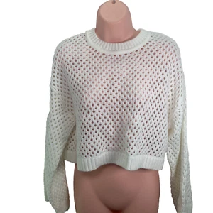 H&M Cropped Hole Knit Jumper, Size M, White - Picture 1 of 14