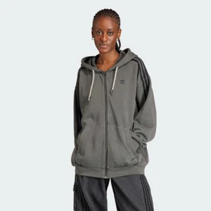 Adidas Womens Oversized Full Zip Sports Loose Hoodie Jacket Black/Grey IV9334 - Picture 1 of 3