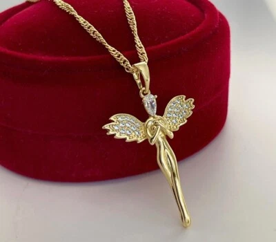 Luxus Halskette Engel Engelsflügel Anhänger Zirkonia 585er 14K Gold vergoldet - Bild 1 von 4