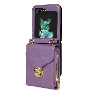 Для Samsung Galaxy Z Flip7 6 5 4 3 молнии карман кожаный через плечо бумажник чехол - Изображение 1 из 4