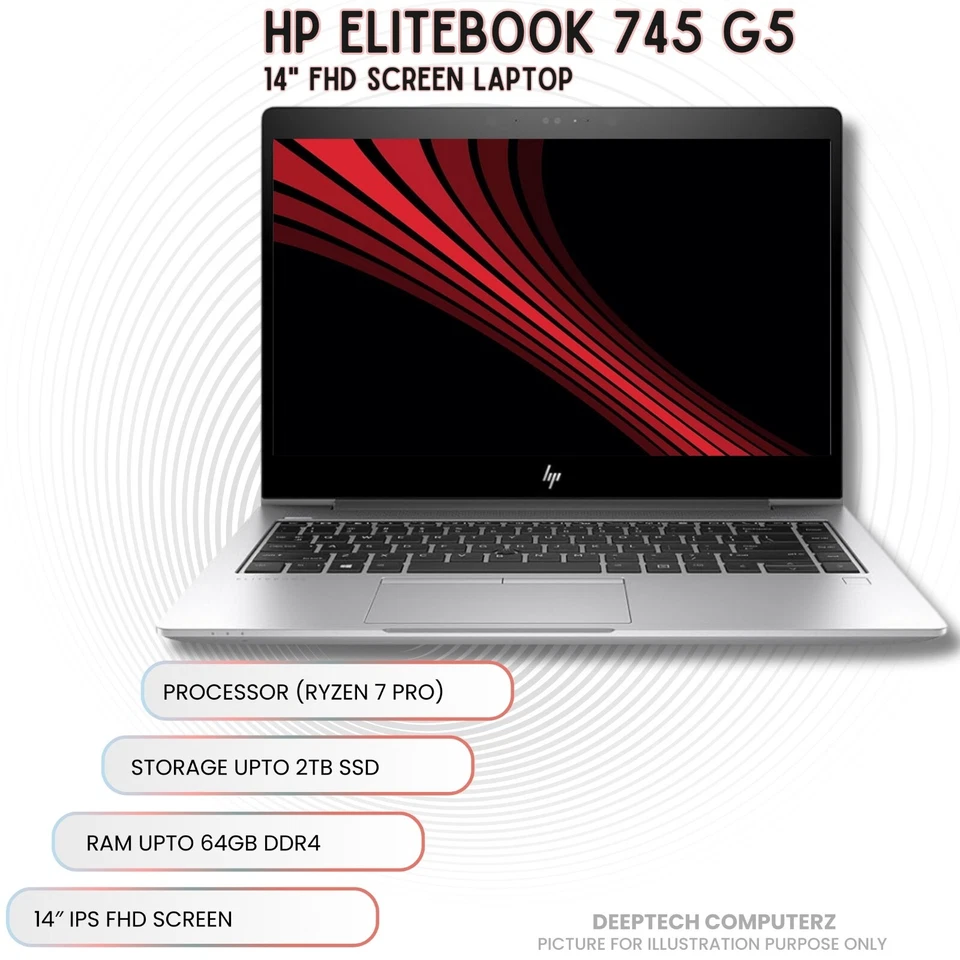 HP EliteBook 735 G5 Laptop 14" inch AMD Ryzen 7 Pro 32GB RAM 2TB SSD Windows 11 - Image 1 of 4