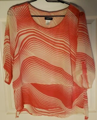 Perseption Concept Womens Top M White/Coral hi lo chiffon 3/4 sleeve layers - Image 1 of 4