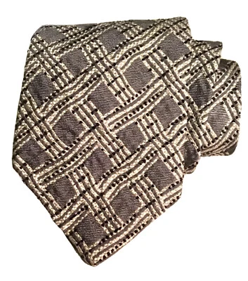 ALTEA Milano Tie Grey & Sand Color Checkered Weave 4” Silk Blend Textured VGC - Image 1 of 4