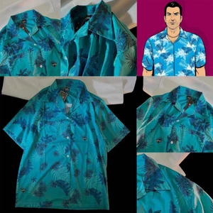 GTA Vice City Tommy Vercetti Game Hawaii Blue Shirt Short Sleeve Beach Cosplay - Picture 1 of 7
