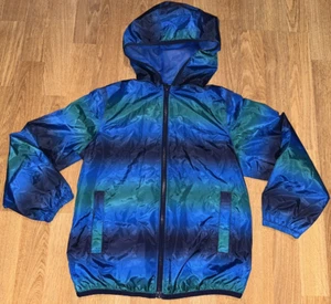 Lands End Blue & Green Striped Boys Rain Jacket Windbreaker - Size Small 8 - Picture 1 of 8