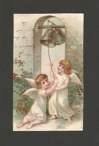 Antique Two Young Angels Ringing Church Bells Cutout - Late 1800's - Bild 1 von 2