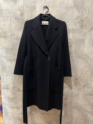 RRP:1295 $ Acne Studios Carice cappotto doppio lana e cashmere con cintura blu navy 34