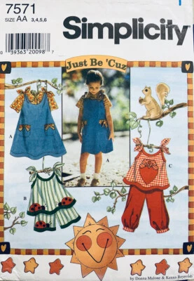 Simplicity Pattern 7571 | Girls Pinafore, Top, Shorts, Pants | Sizes 3 4 5 6 - Image 1 of 2