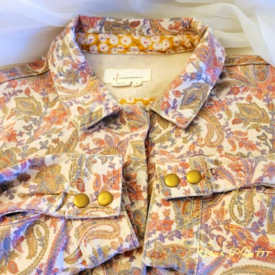 Mono Anthropologie Vintage Mujer Paisley Coral Cinturón Denim 6 Bolsillos XS Foto 1 de 4