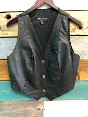 Chaleco informal Wilson de cuero negro con botones delanteros a presión para motocicleta talla XL * Foto 1 de 4