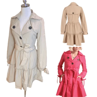 ASOS Skater Flounce Hem Belted Trench Overcoat Coat Size 8 - Image 1 of 4