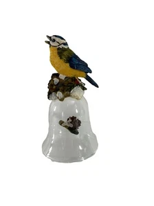 Clear Glass Resin Bird Bell Blue Tit 4.5" Tall Decorative Figurine Decor - Picture 1 of 5