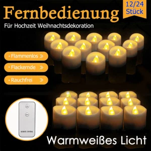 24x Flackern Fernbedienung LED Teelichter Flammenlose Kerzen Batterie betreiben - Bild 1 von 16
