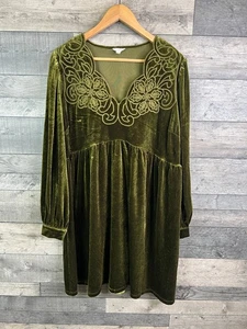 Mini Vestido Monzón Terciopelo Talla UK XL Verde Oliva Vicki Bordado Mangas Largas - Imagen 1 de 12