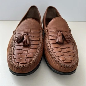 Johnston & Murphy Mens Loafers Sz 11 M Sheepskin Shoes Weave Tassels Brown Soft - Picture 1 of 14