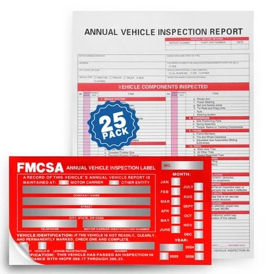 QEQANAZO 25Pack dot Inspection Forms and Stickers，fmcsa Annual Inspection Sticker，dot ...