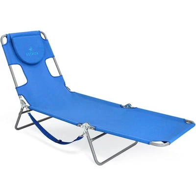 Beach Lounge Chair, Folding & Reclining Outdoor Chaise Lounger, Blue - Portab... - Image 1 of 4
