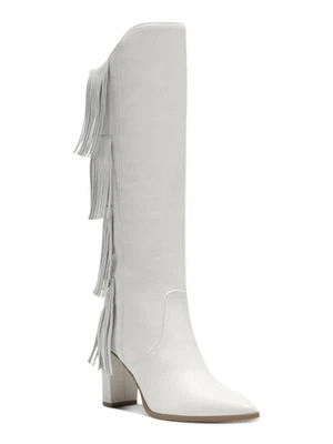 INC Womens White Fringed Yomesa Pointed Toe Block Heel Leather Boots 6 M $179 - Image 1 of 3
