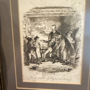 Gerahmte Seite Olivers Empfang von Fagin und die Jungen 1838 Dickens Roman Druck - Bild 1 von 14