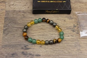 Money Wealth Success Bracelet - Pyrite Green Aventurine Tiger Eye Citrine Bracel - Picture 1 of 3