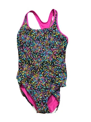 Traje de baño Speedo negro estampado geométrico de una pieza para niñas talla 14 Foto 1 de 4