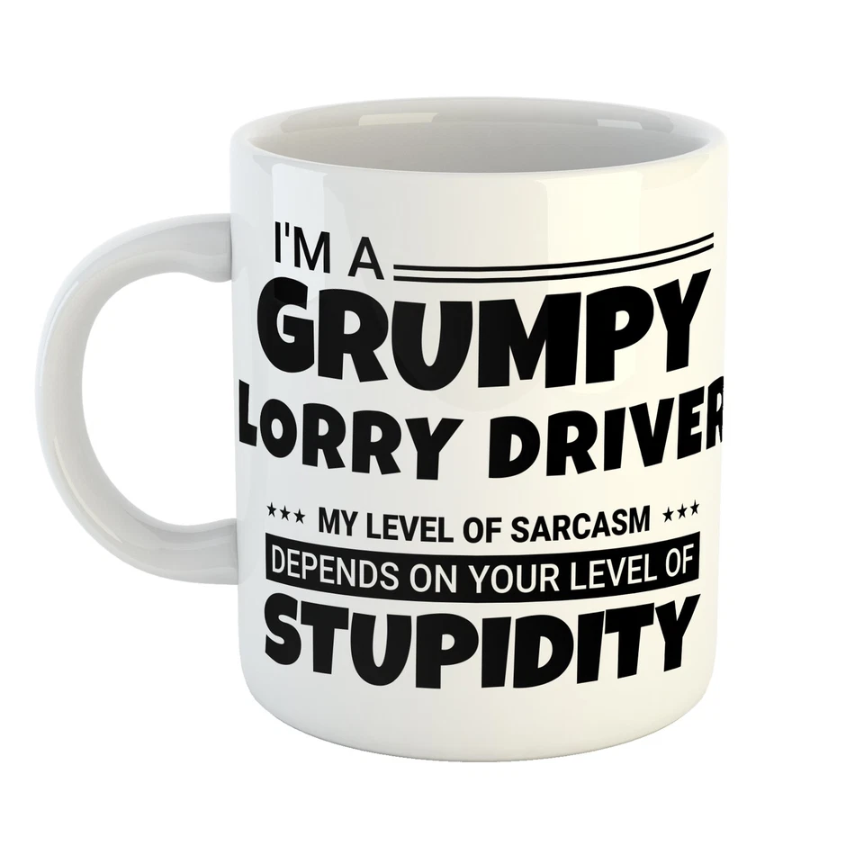 Great for Bosses – GRUMPY LORRY DRIVER SARCASM LEVEL STUPIDITY Mug – Handcrafted - Image 1 of 1