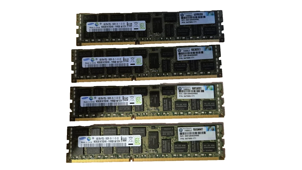 4 x HP 8GB Dual Rank DDR3L-1333MHz 2RX4 PC3-10600 ECC 647650-171 - Image 1 of 1