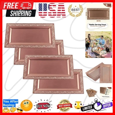 Bandejas desechables de lujo de encaje dorado rosa - Paquete de 4 - Perfectas para fiestas Foto 1 de 4