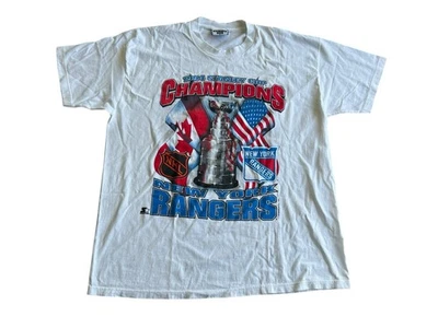 Vintage 1994 New York Rangers T-Shirt Men's XL Short Sleeve Stanley Cup Gray - Image 1 of 4
