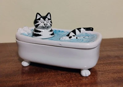 Caja de baratijas vintage Kliban Cat In The Bath Foto 1 de 4