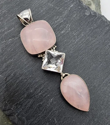 Sterling Silver 925 AF Anzardo's Fine Arts Rose Quartz Crystal Pendant Ag 2519 - Imagem 1 de 4