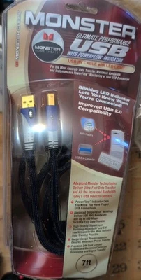 Monster Ultimate Performance 7ft USB cable w/ Power indicator 119067-00 - NEW - Image 1 of 2