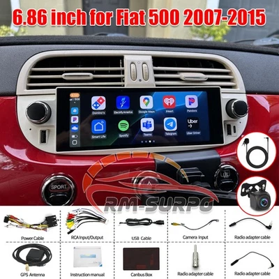 6.86'' Android 14 Car Stereo Radio BT GPS WiFi Carplay For Fiat 500 2007-2015 Foto 1 de 4
