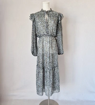 Vestido midi floral de chifón transparente con capas manga larga metálico para mujer 40 Maje Renaza Foto 1 de 4