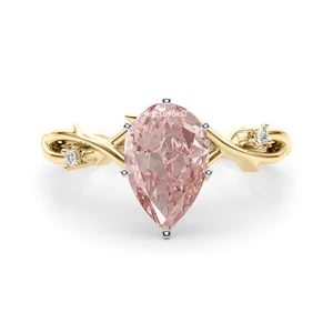 Pink Diamond 14K Multi Gold Ring 1.12 Ct IGI Lab Grown Pear Cut Fancy Intense - Picture 1 of 11