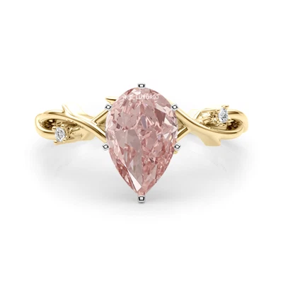 Pink Diamond 14K Multi Gold Ring 1.12 Ct IGI Lab Grown Pear Cut Fancy Intense - Image 1 of 4
