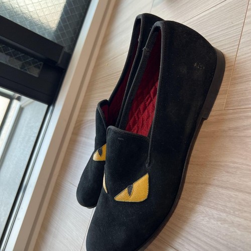 Mocassini Fendi Monster scarpe eleganti taglia 42 5 US9 5 pelle nero piatto uomo