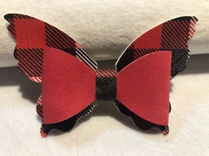 MOÑO DE PELO MARIPOSA A CUADROS ROJO Y NEGRO. 3,25" X 2". HOMECHO - Imagen 1 de 3