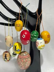 Erzgebirgische Volkskunst Hand Painted Wooden Easter Eggs Germany Set of 10 - Picture 1 of 11