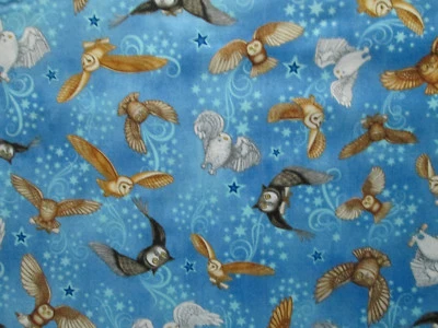 OWLS HEDWIG OWL TWILIGHT STARS BLUE SPELLBOUND DIGITAL COTTON FABRIC FQ - Image 1 of 4